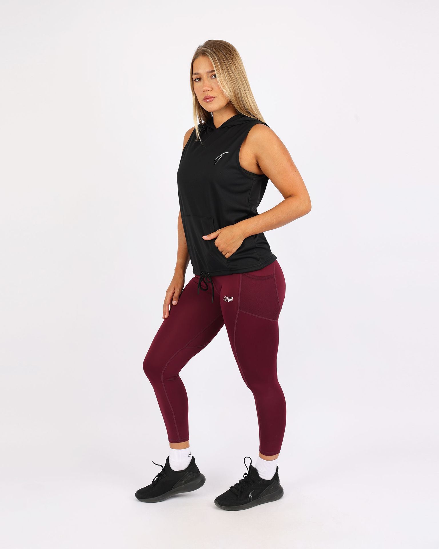 Sleeveless Breathable Black Women's Hoodie-Atum -23727942