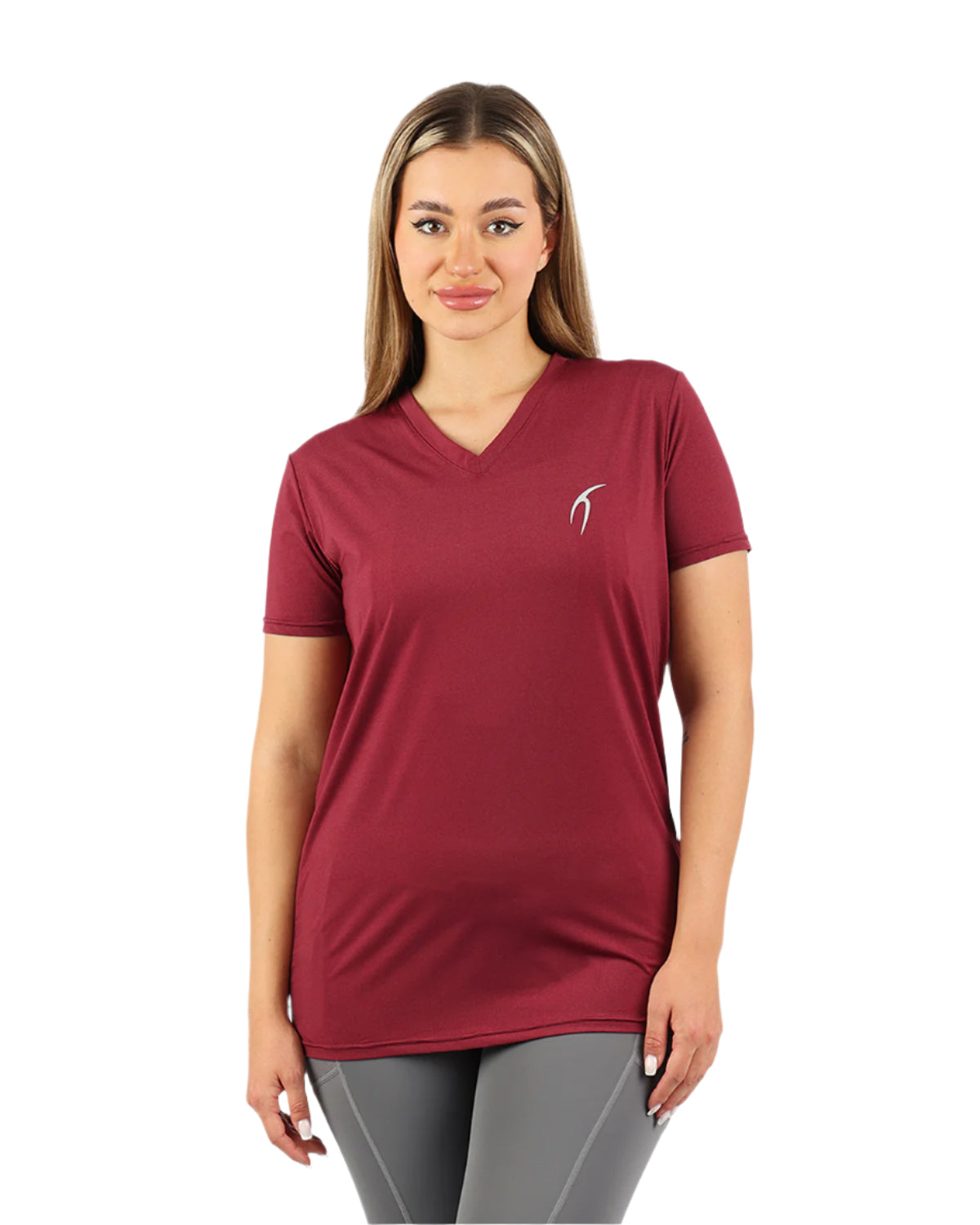V Neck Training Burgundy Top-Atum -29938647