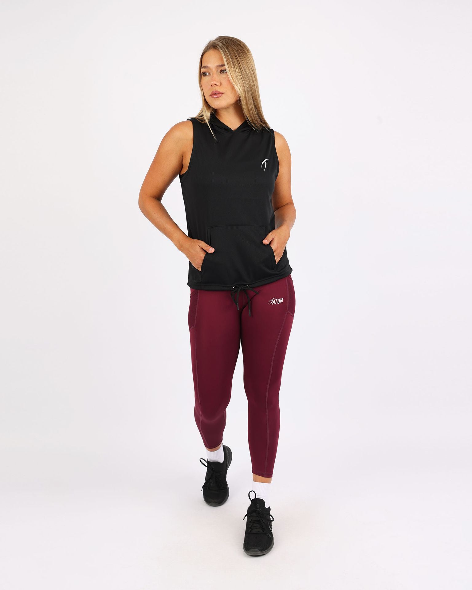 Sleeveless Breathable Black Women's Hoodie-Atum -95788097