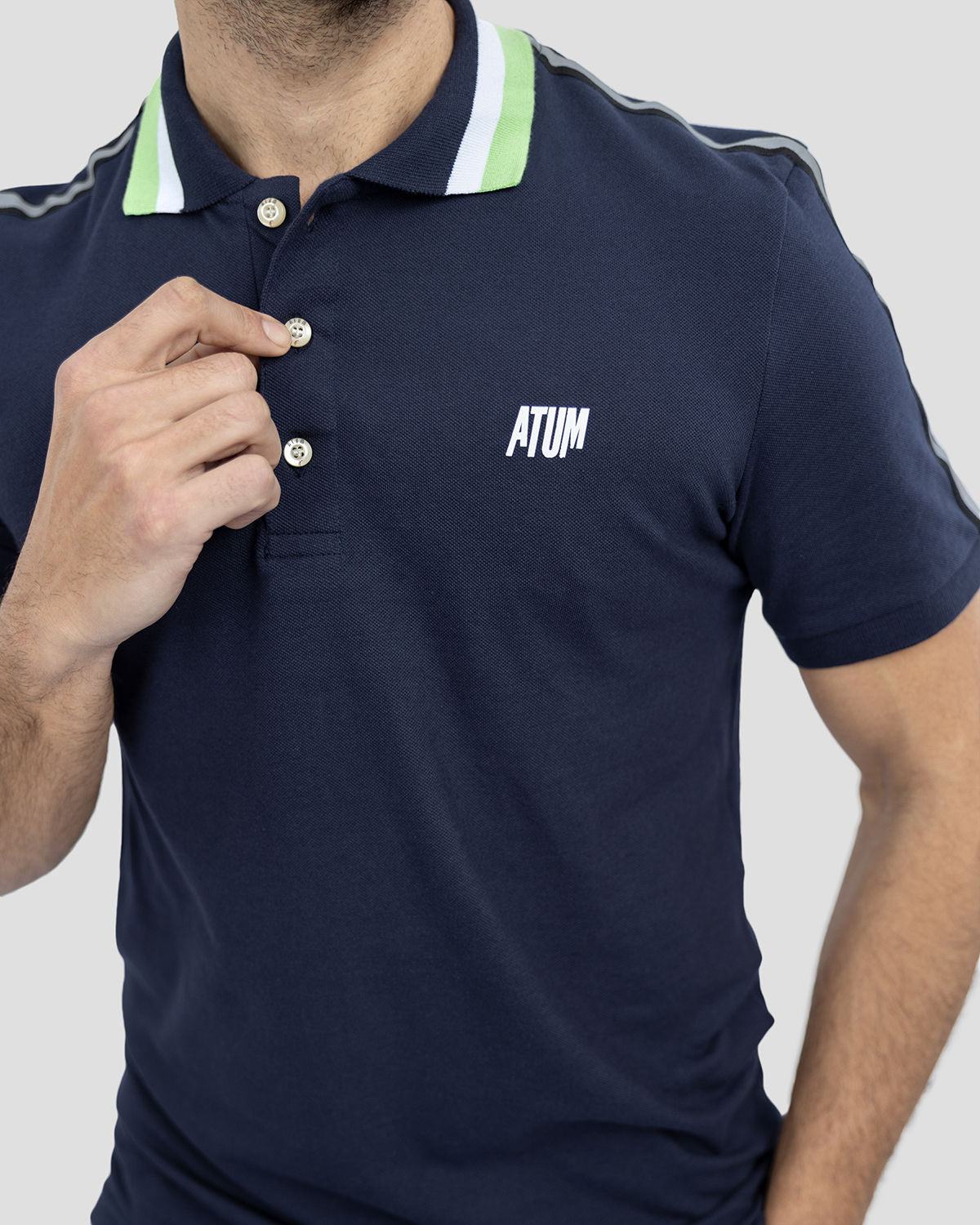 Men's Stripped Neck Polo T-Shirt-Atum -65712688