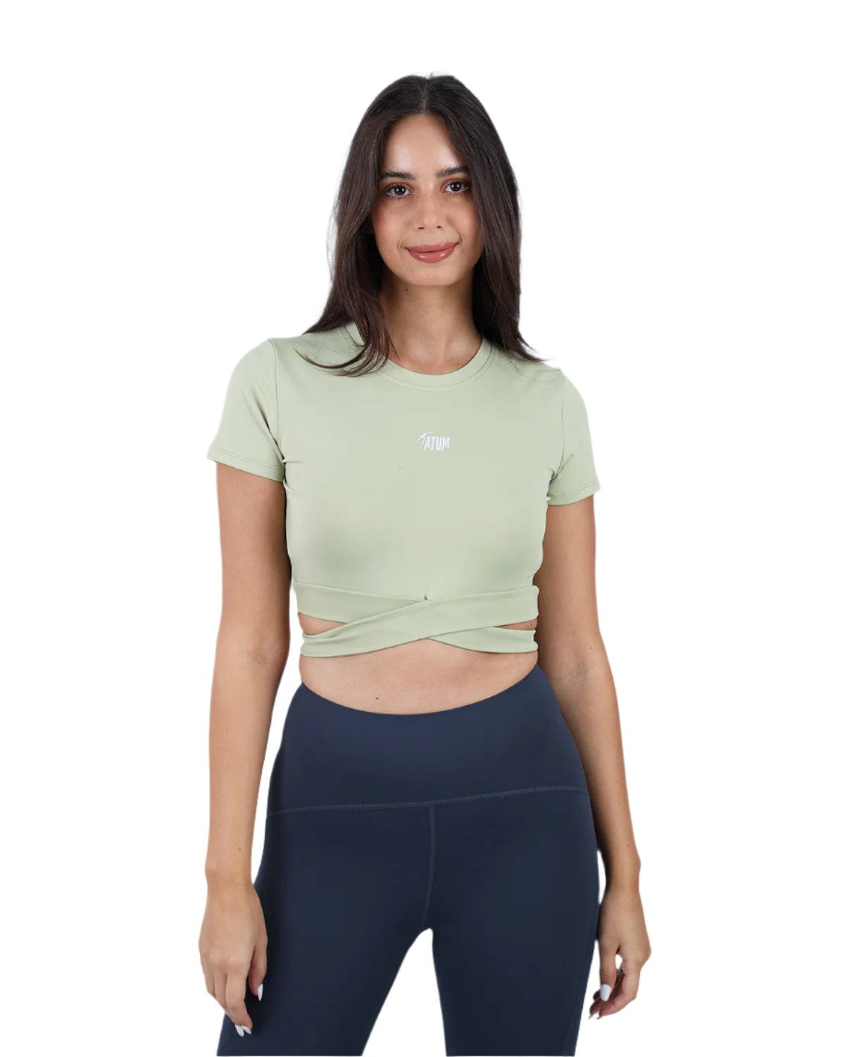 Twisted Short Sleeves Green Crop Top-Atum -81944477