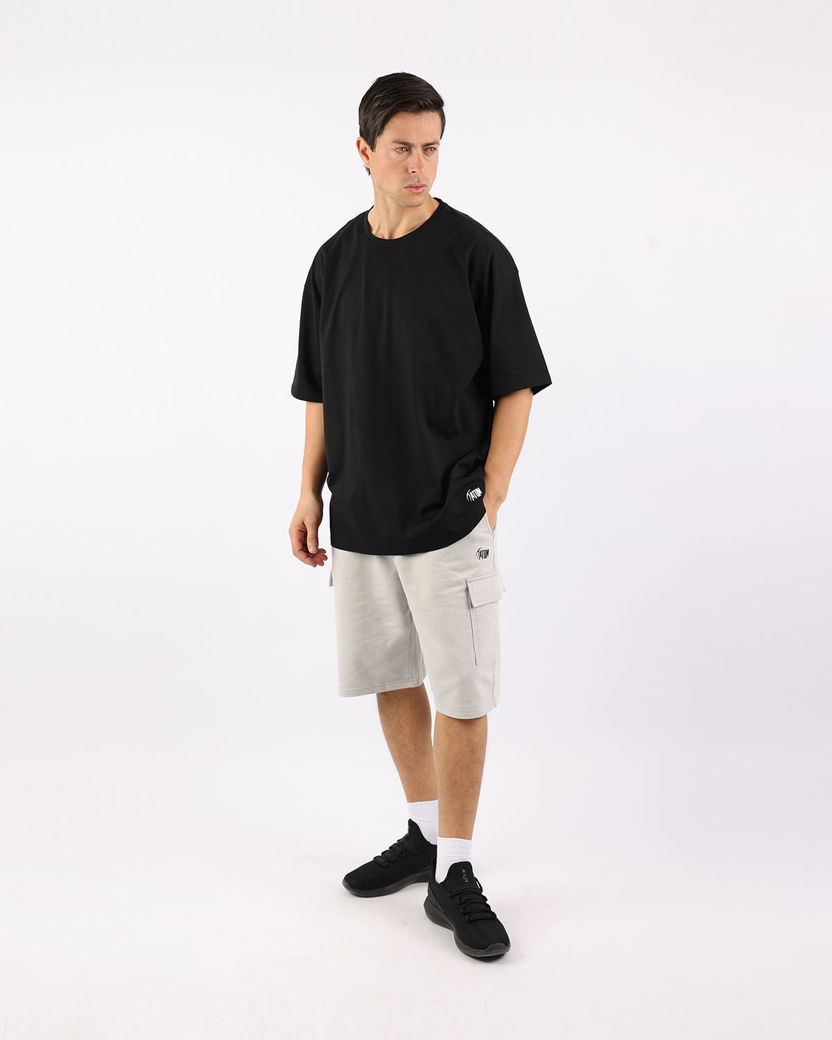 OverSized Basic Men's Black T-Shirt-Atum -93502907