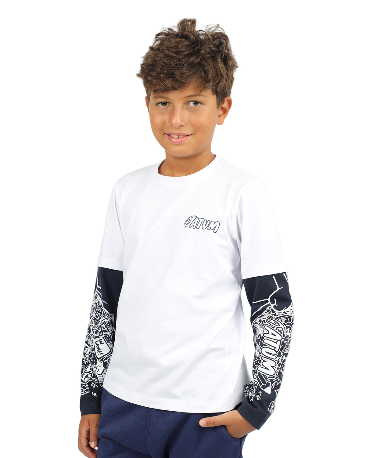 Cotton Boy's White T-Shirt-Atum -51380203
