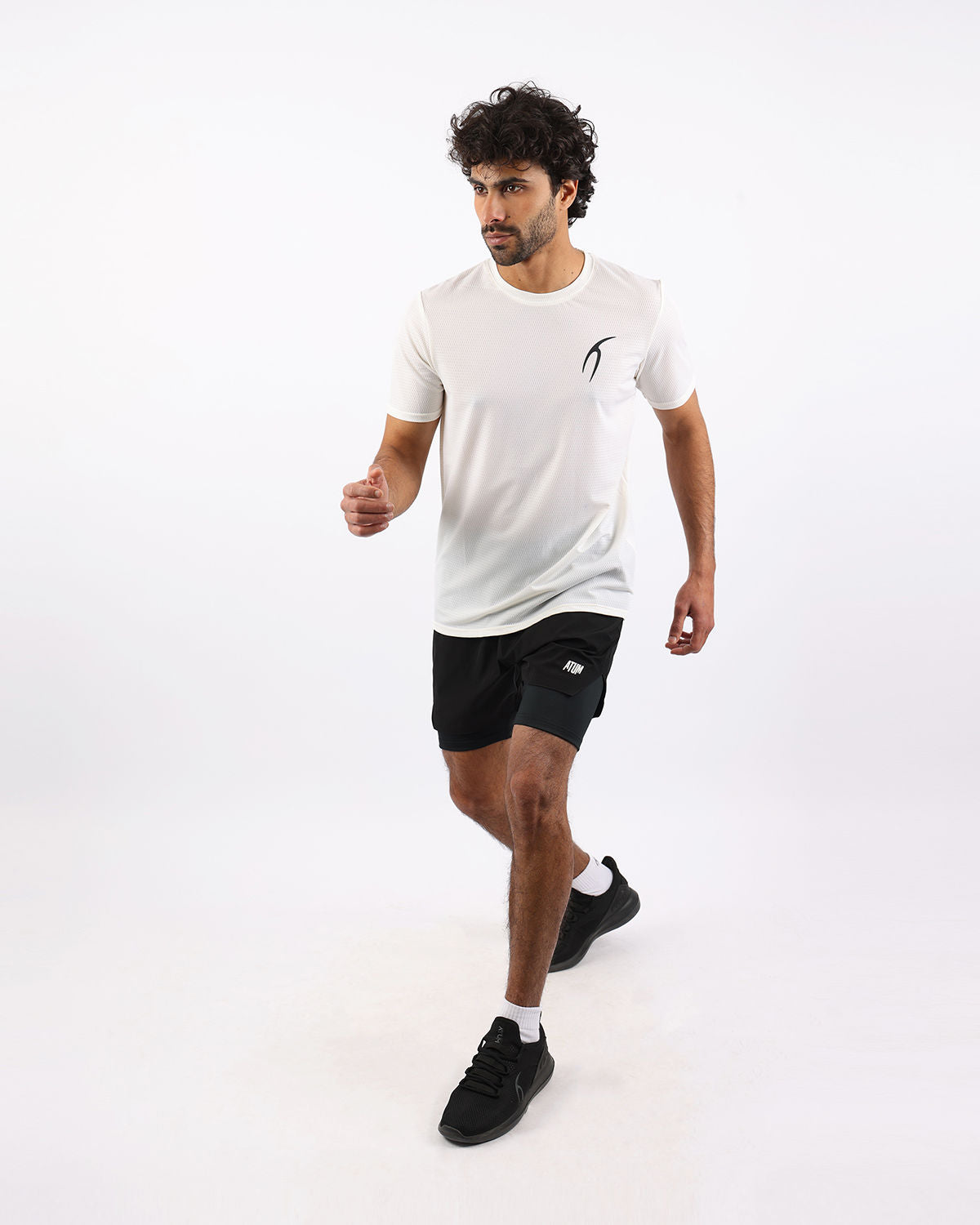 Crew Neck Short Sleeve Black Athletic Top-Atum -61494486