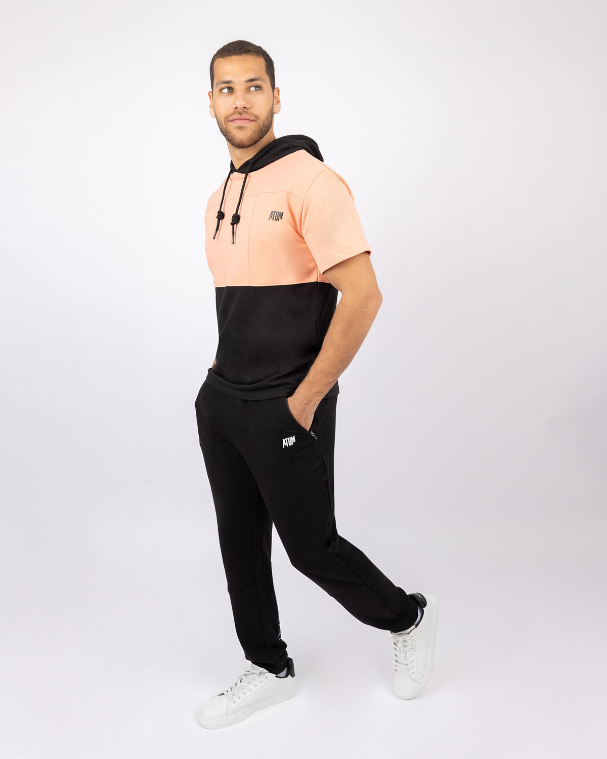 Half Sleeve Coral Hoodie-Atum -44679569