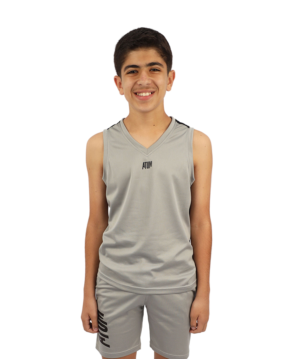 Basic Vneck Gray Tank Top-Atum -32129086