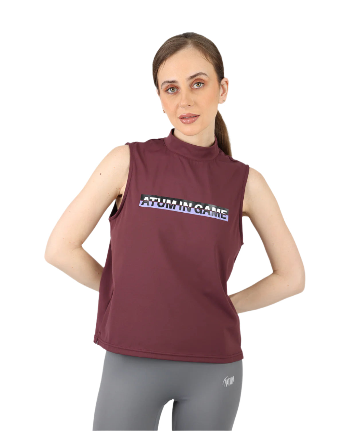 Sleeveless Training Burgundy Tank Top-Atum -48347359