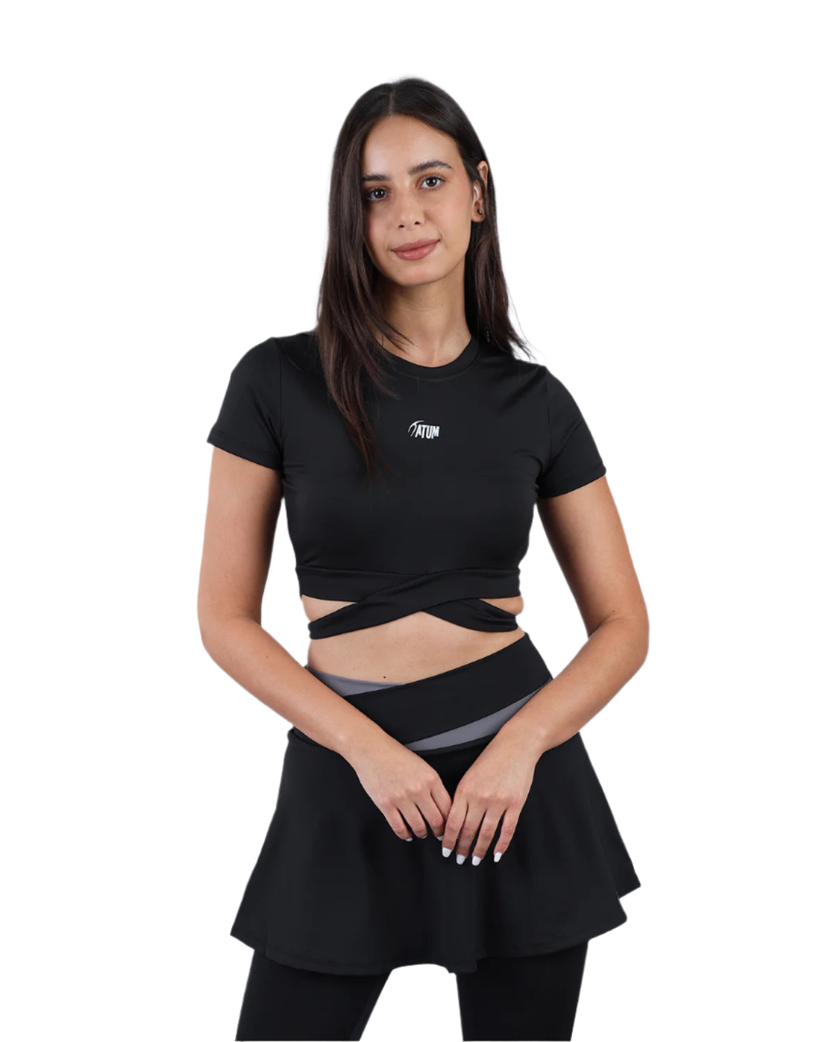 Twisted Short Sleeves Black Crop Top-Atum -25987236