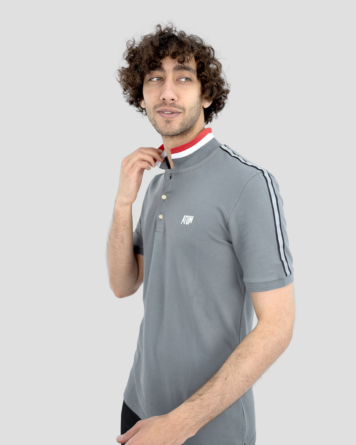 Men's Stripped Neck Polo T-Shirt-Atum -29333626