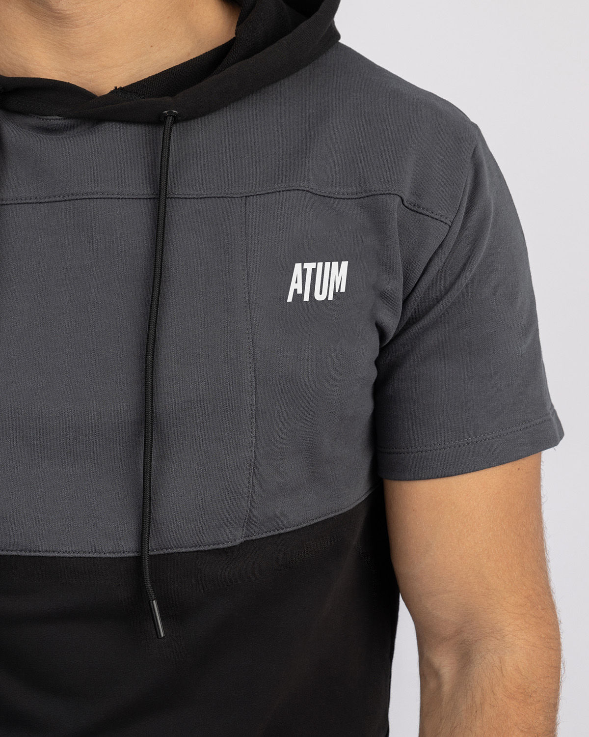 Half Sleeve Gray Hoodie-Atum -37983677