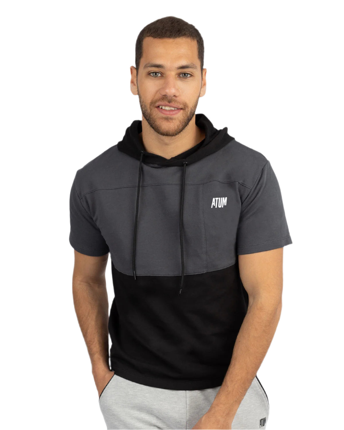 Half Sleeve Gray Hoodie-Atum -27659429