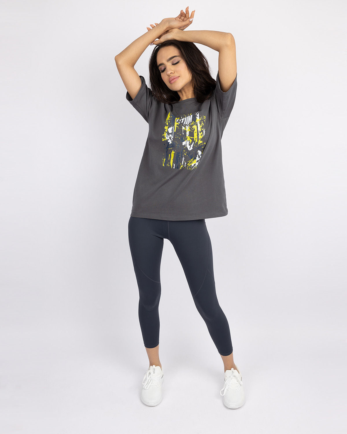 Oversize Printed Women's Gray T-Shirt-Atum -93302225