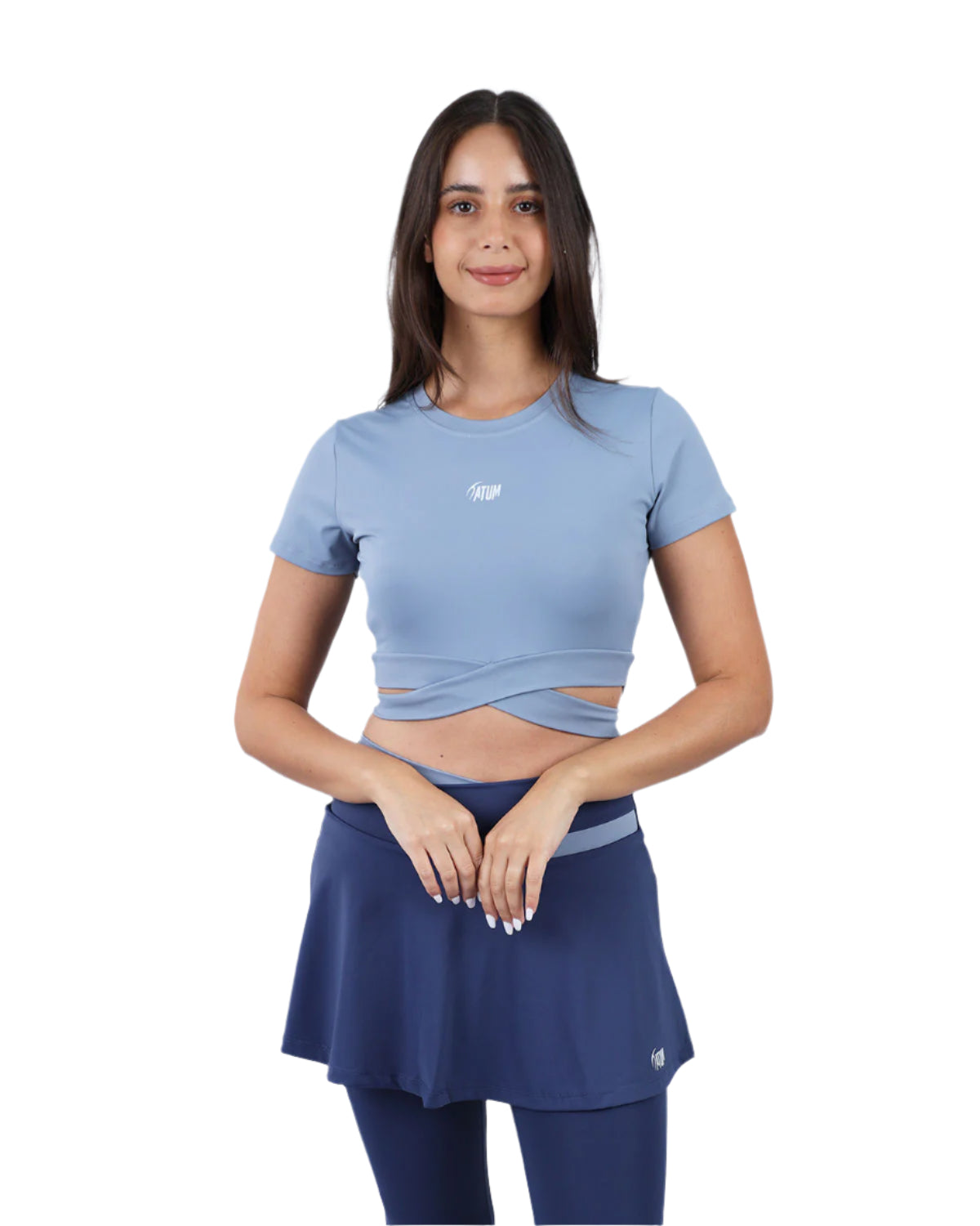 Twisted Short Sleeves Blue Crop Top-Atum -57306918