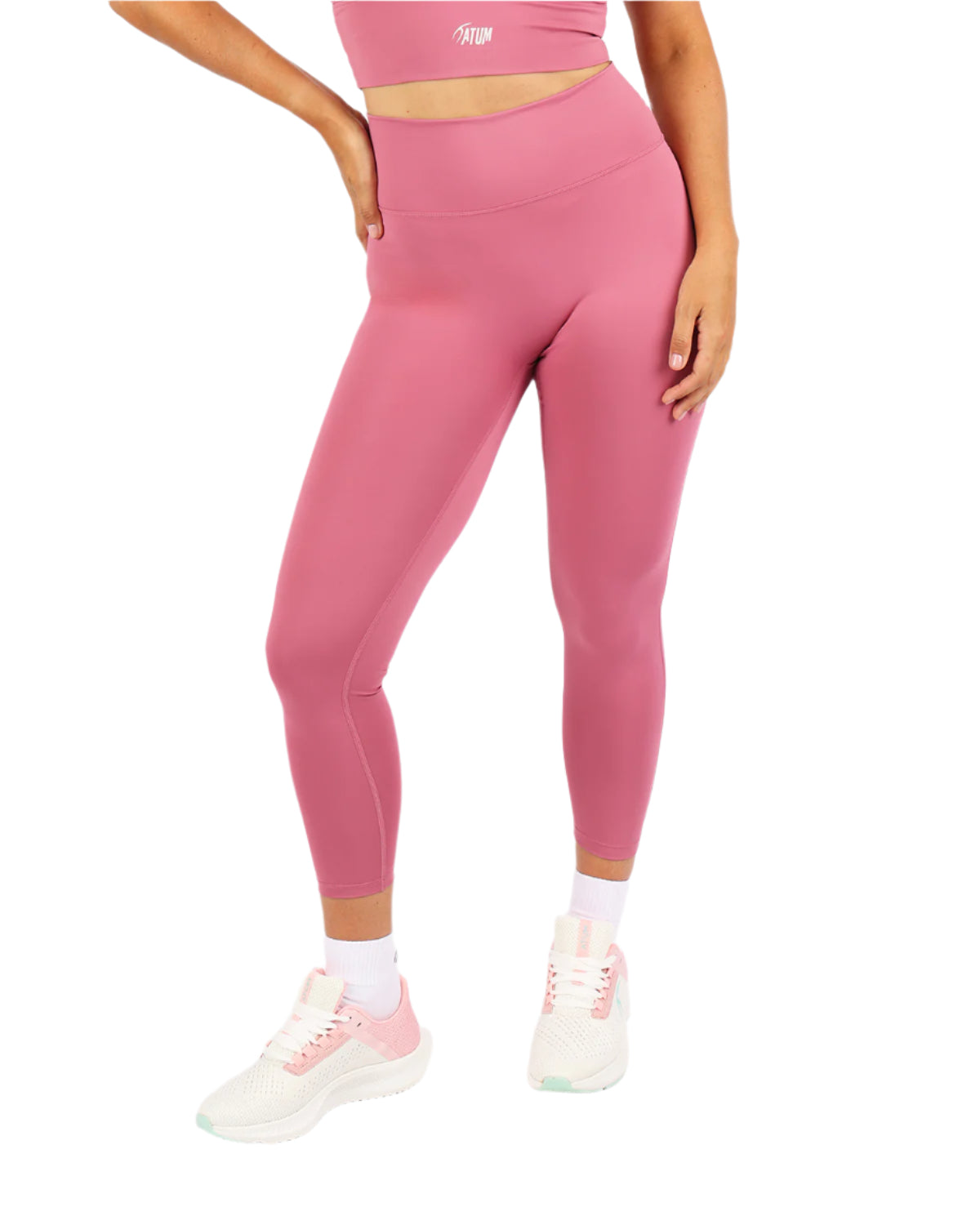 Curve Accent High-Rise Pink Leggings-Atum -172260