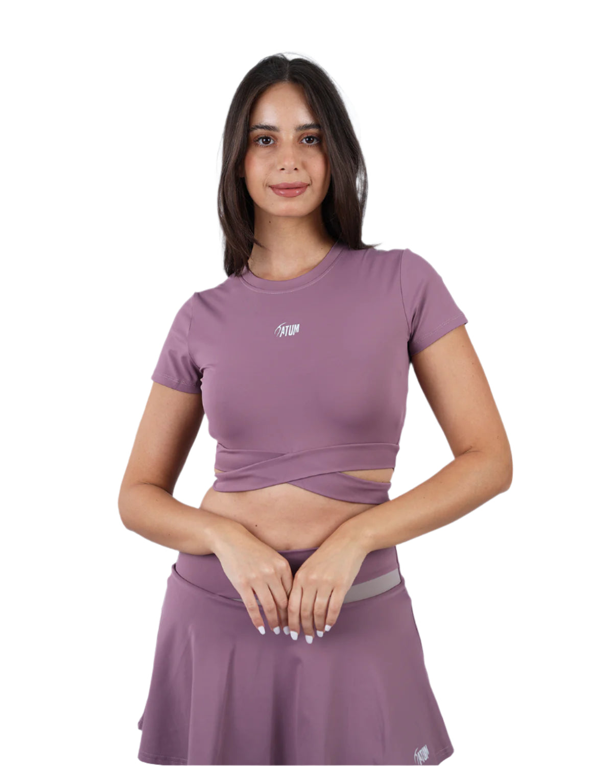 Twisted Short Sleeves Purple Crop Top-Atum -59687894