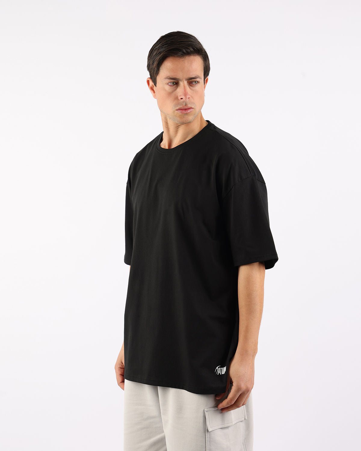 OverSized Basic Men's Black T-Shirt-Atum -59338495
