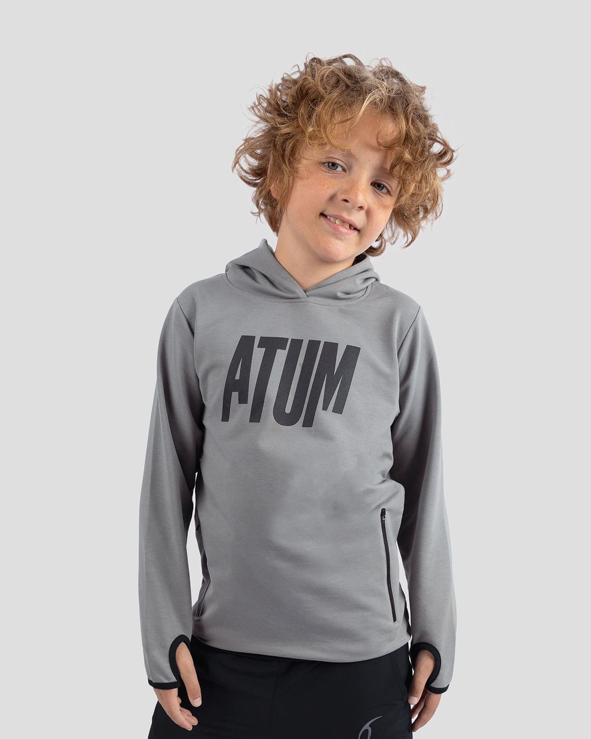 High-Neck Boy's Gray Hoodie-Atum -58328482