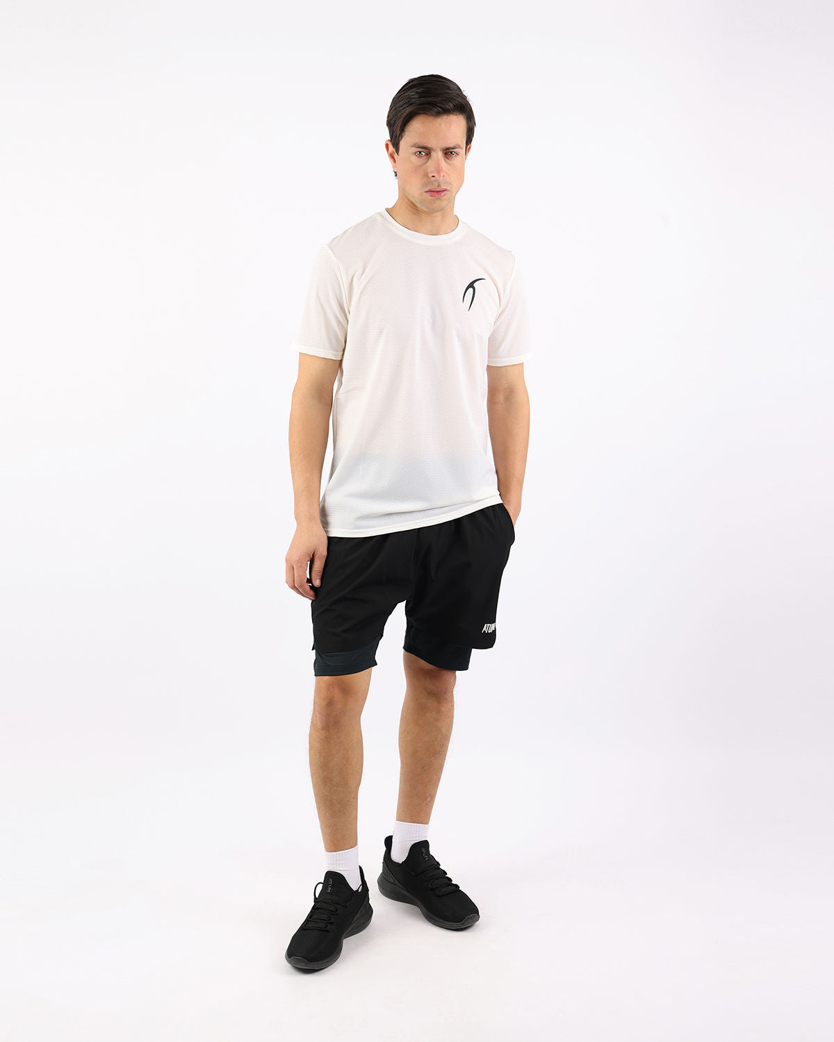 Crew Neck Short Sleeve Black Athletic Top-Atum -76240970