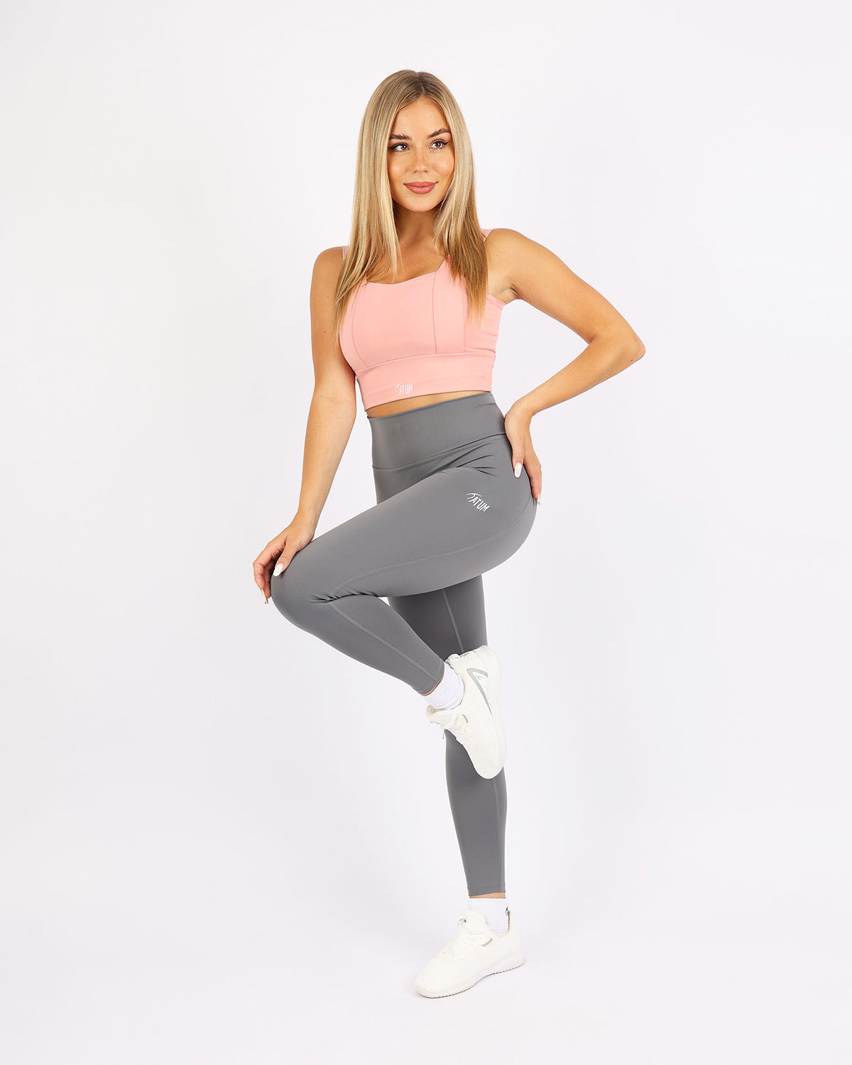 Curve Accent High-Rise Gray Leggings-Atum -51532785