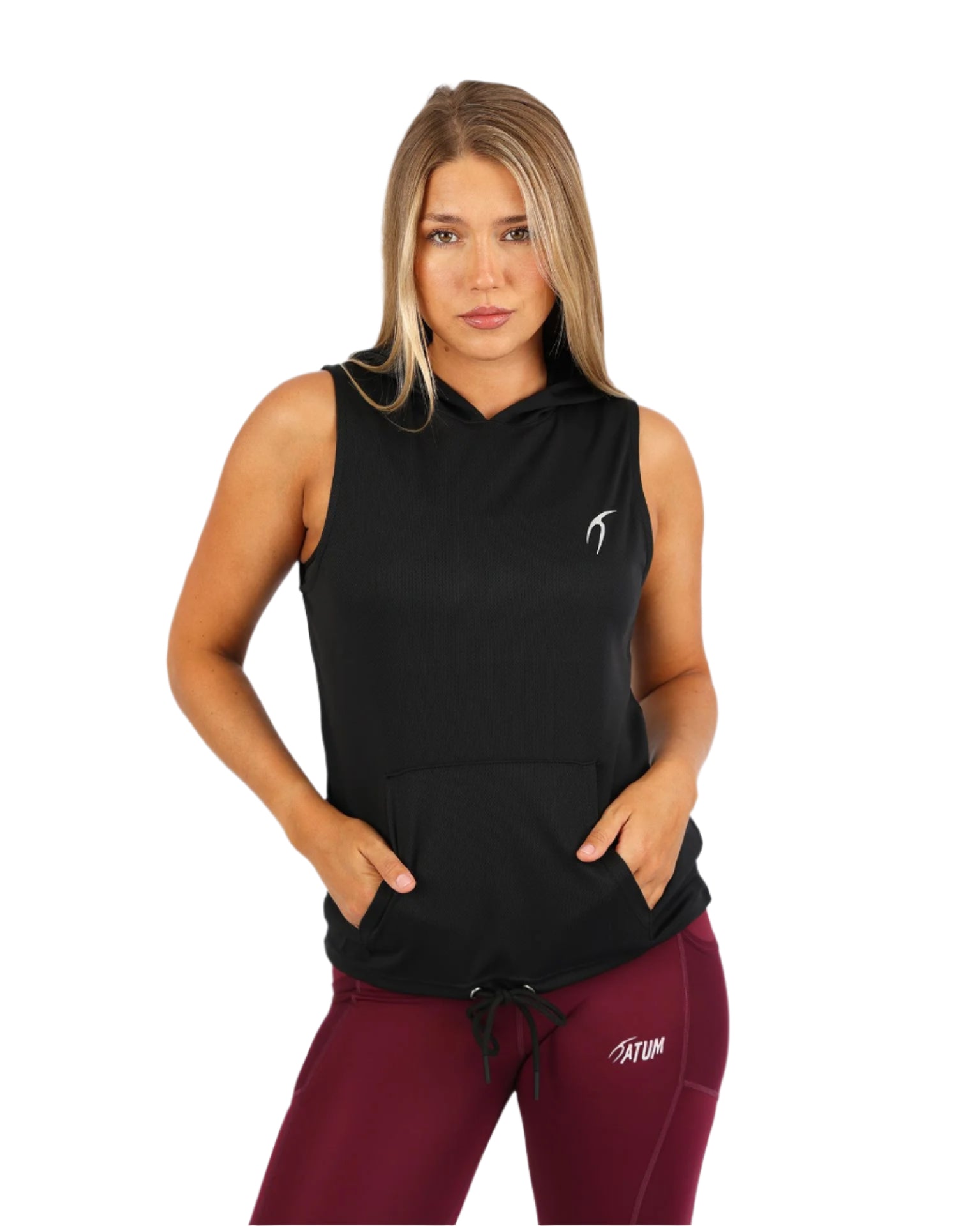 Sleeveless Breathable Black Women's Hoodie-Atum -86210329