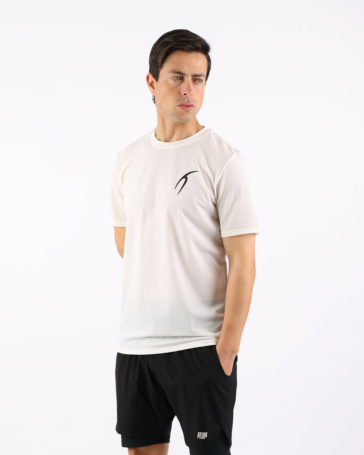 Crew Neck Short Sleeve Black Athletic Top-Atum -59983103