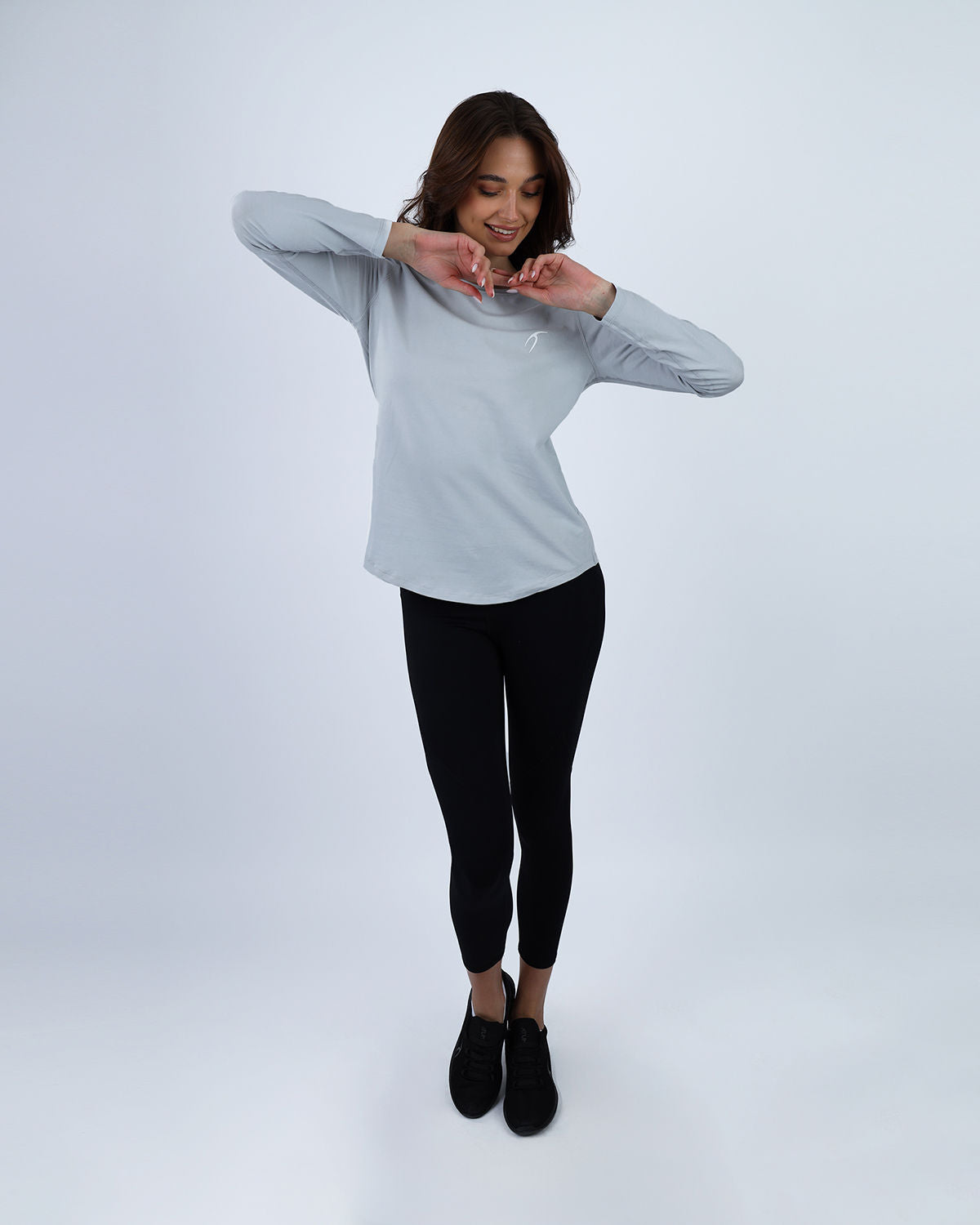 Basic Long Sleeve Gray T-Shirt-Atum -68215852