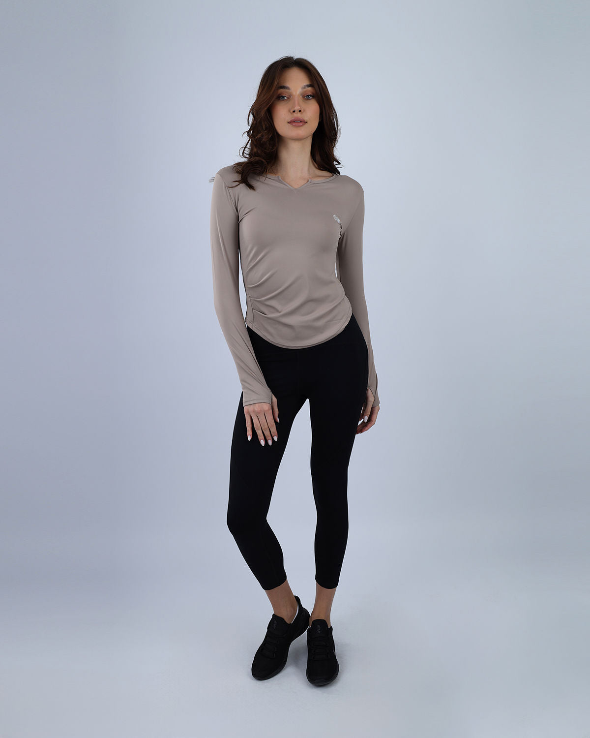 Elegance Women's Coffee Long-Sleeve Top-Atum -44372814
