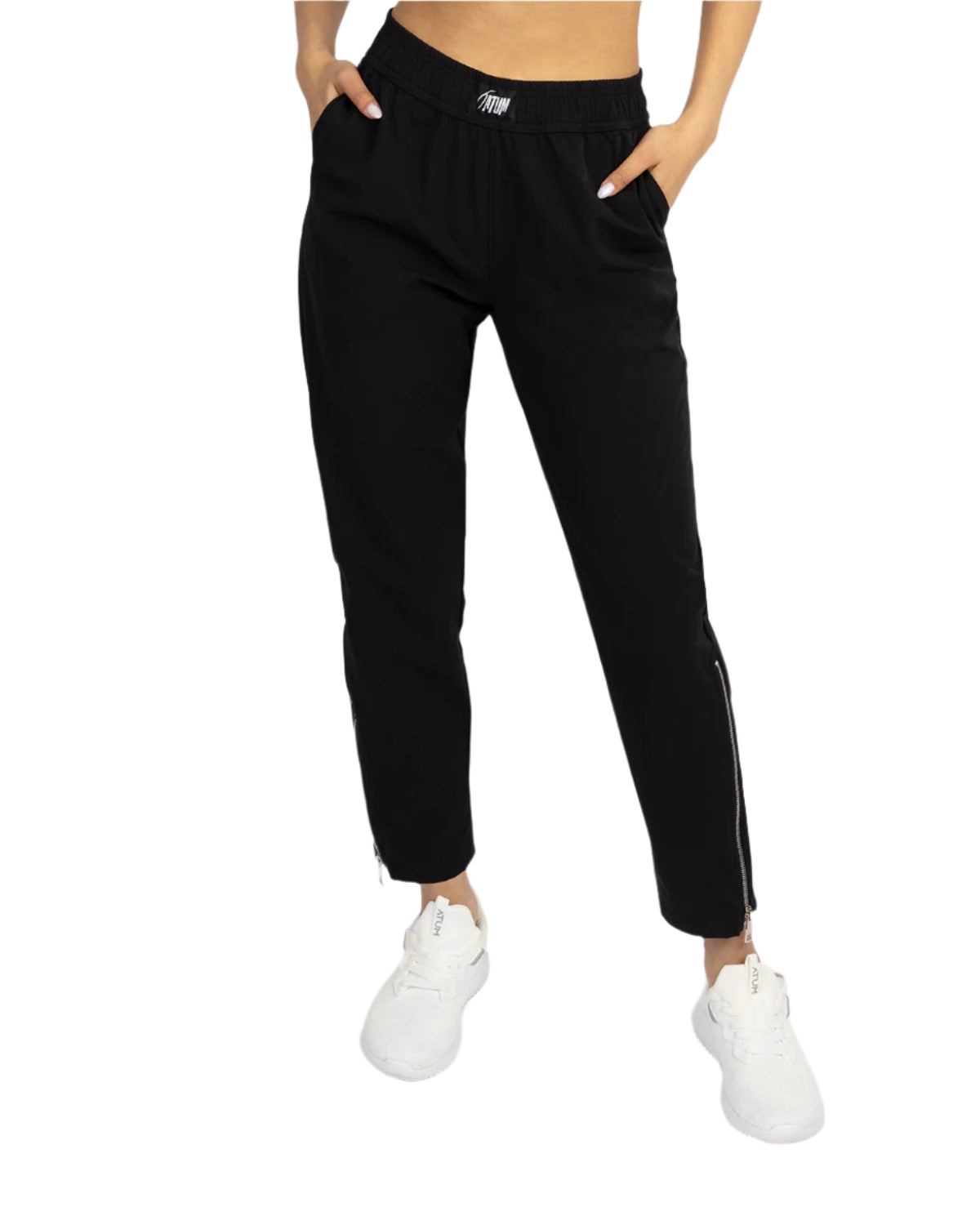 Slit Zipper Black Women's Pants-Atum -6758223