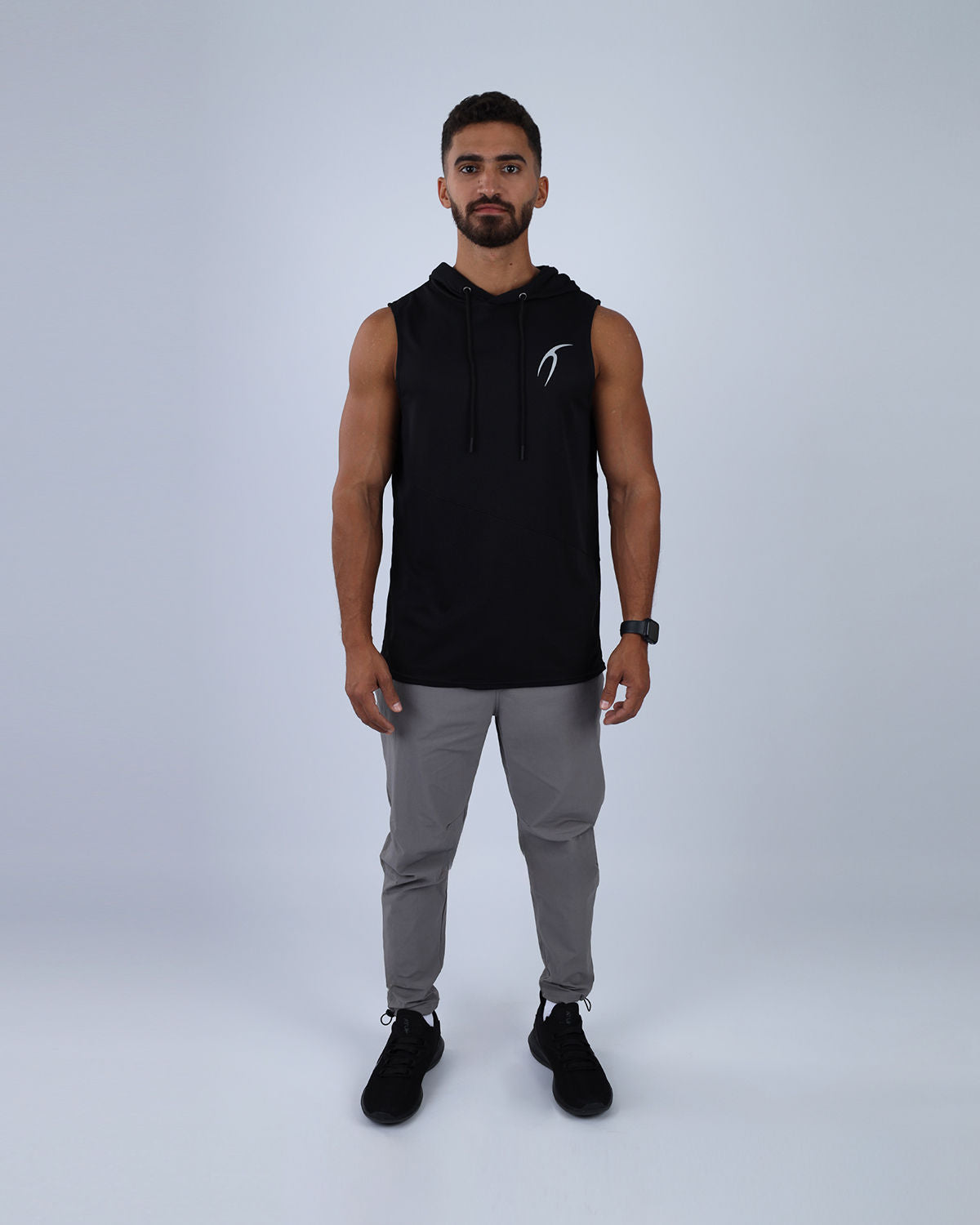 Sleeveless Breathable Black Hoodie-Atum -39750297