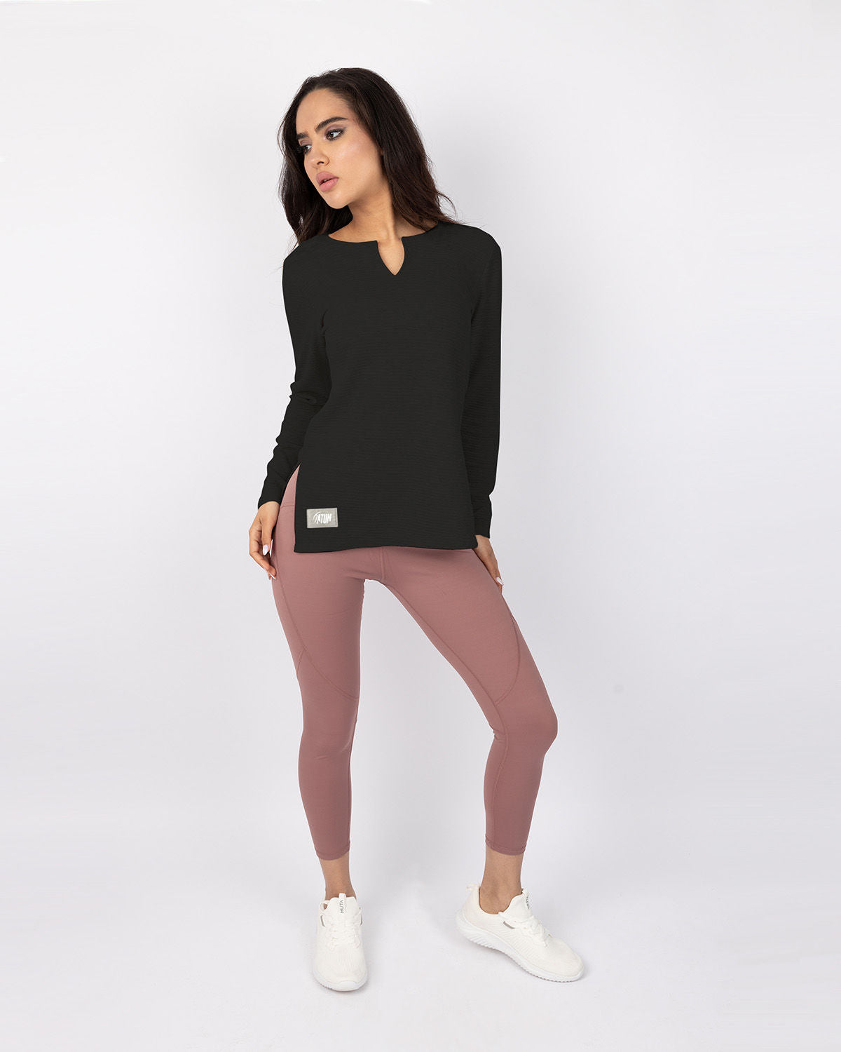 Cotton Rib Long Sleeve Black T-Shirt-Atum -99720481