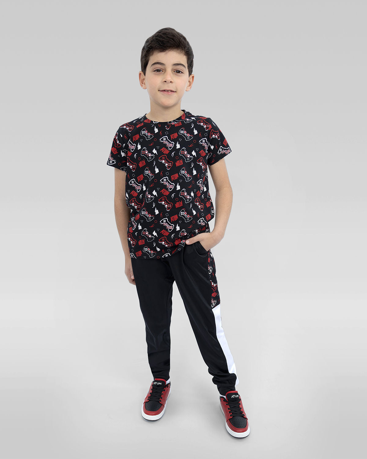 Boy's Graphic Black Sweatpants-Atum -90050724
