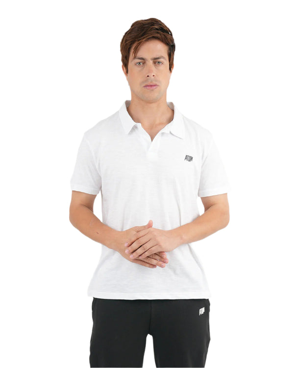 Comfort Slub White Polo Shirt-Atum -53085948