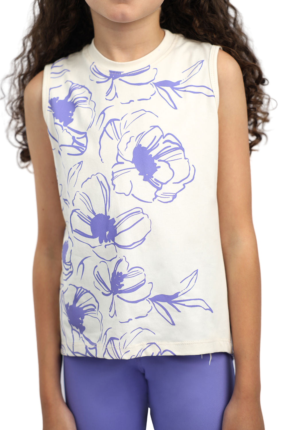 Girl's Flowery White Tank Top-Atum -62369503
