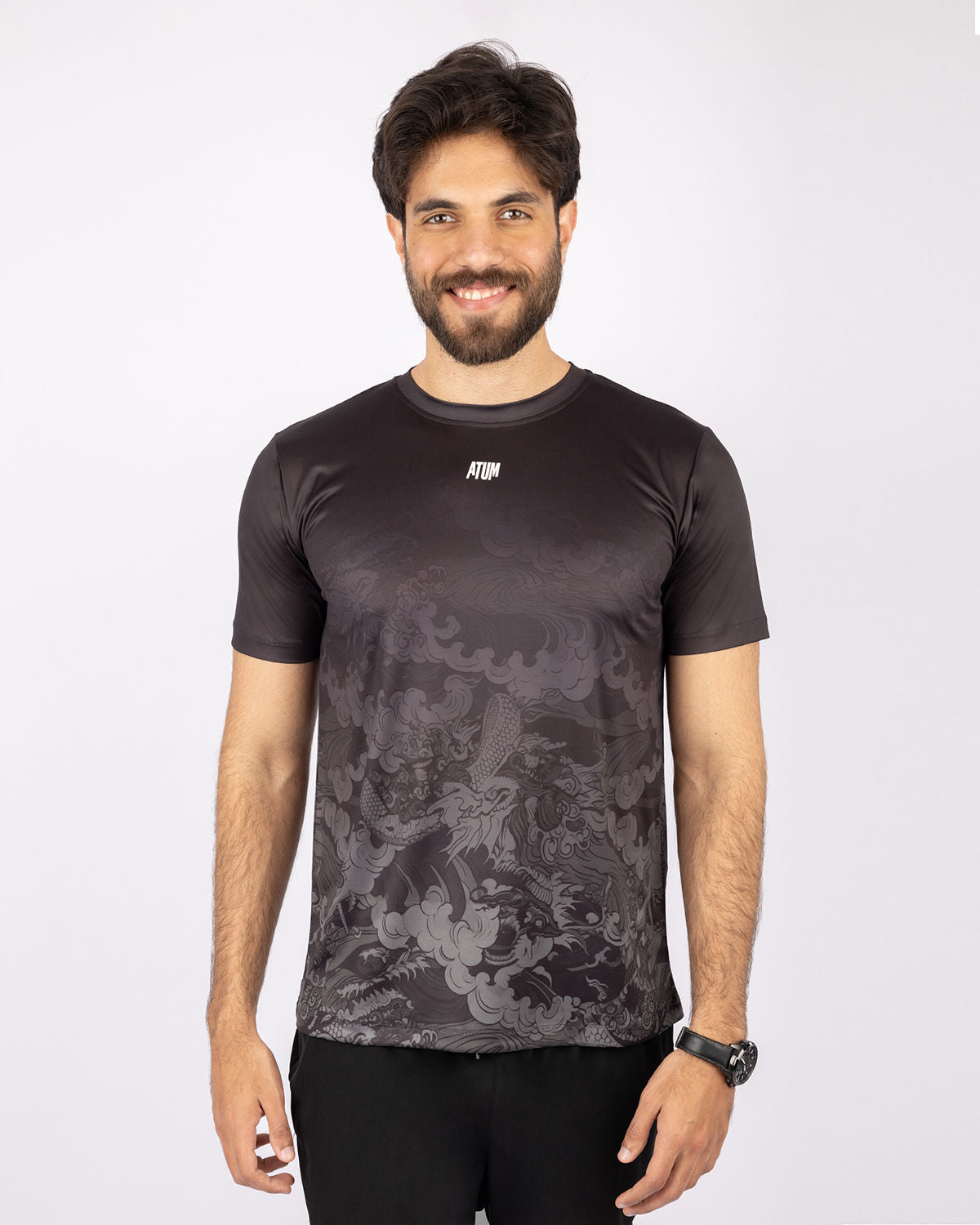 Round Printed Black T-Shirt-Atum -25706903