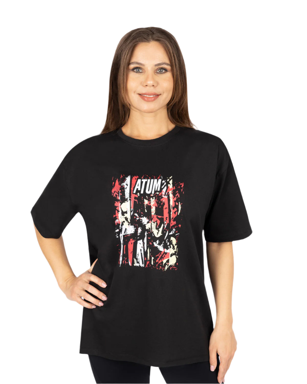 Oversize Printed Women's Black T-Shirt-Atum -30290431