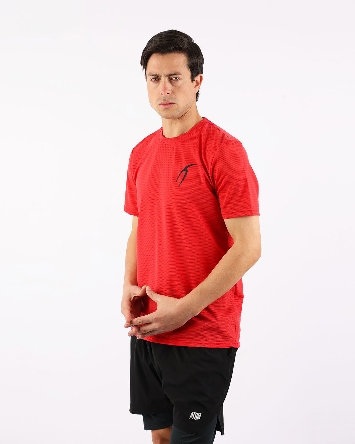 Crew Neck Short Sleeve Red Athletic Top-Atum -1128832