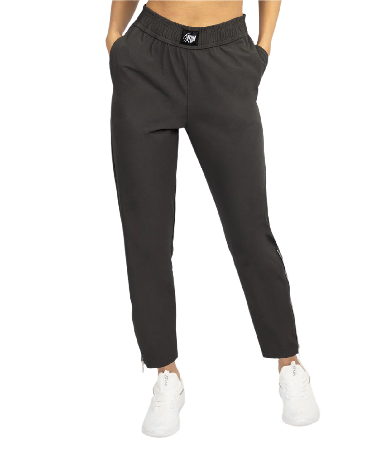 Slit Zipper Gray Women's Pants-Atum -5199165