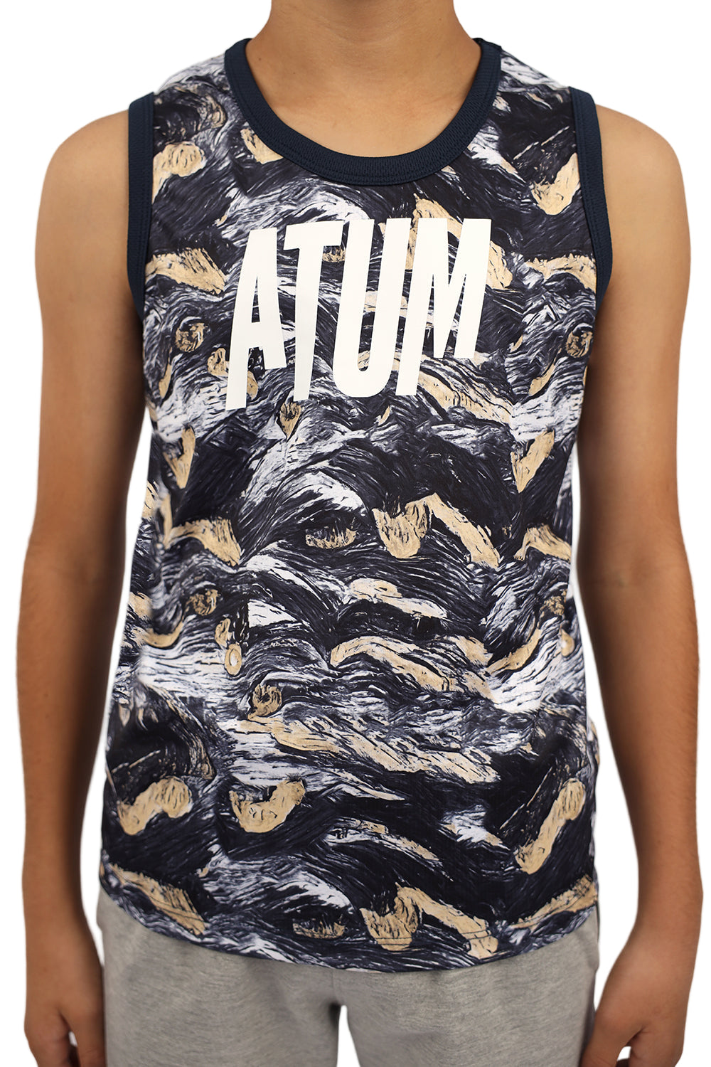 Boy's Printed Navy Tank Top-Atum -59991106
