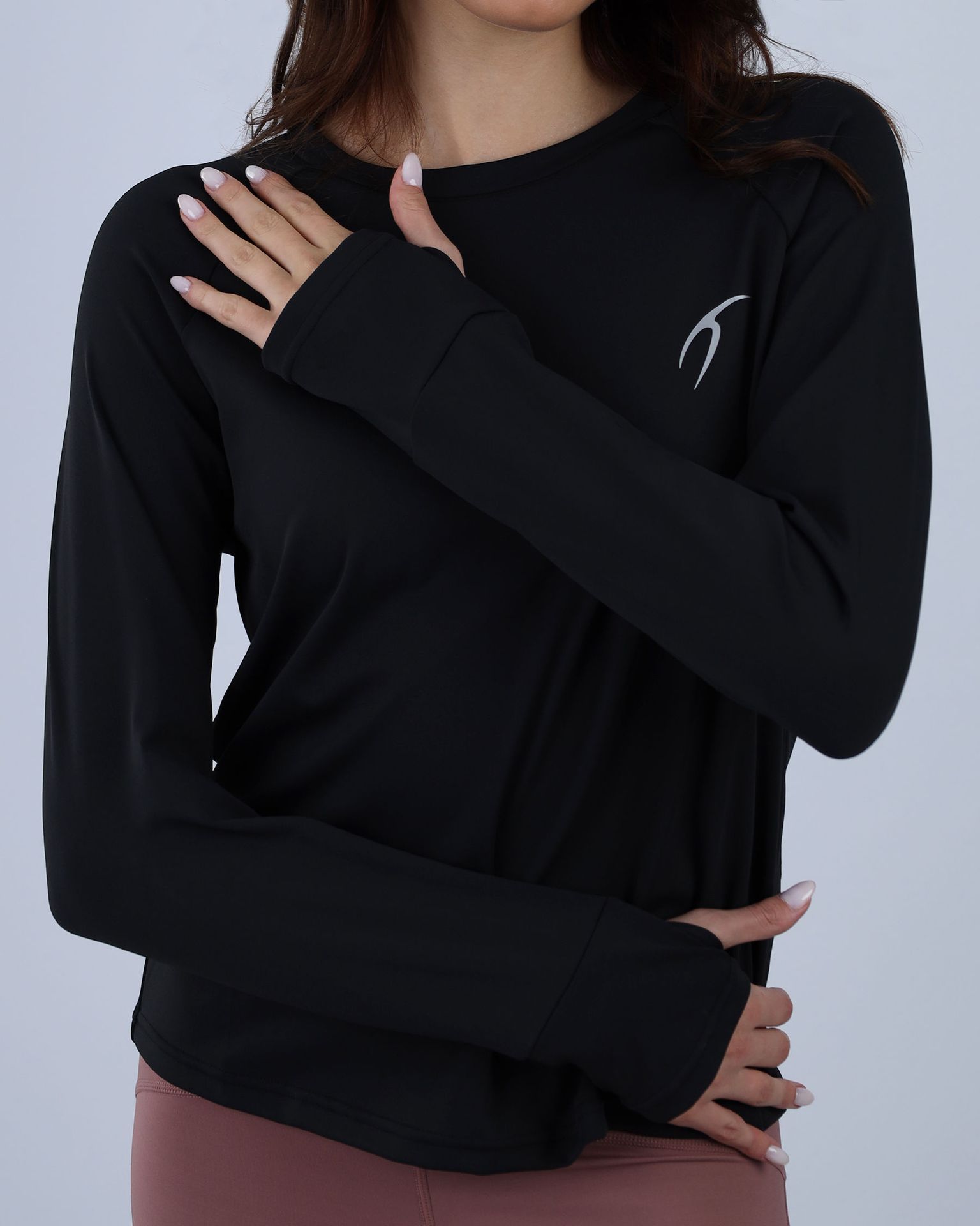 Slim Long Sleeve Black Printed Top-Atum -87954447