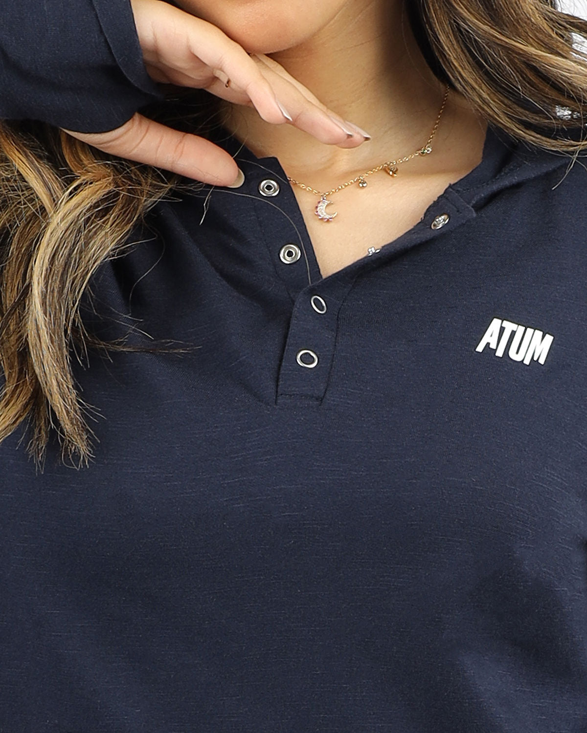 Women's Hooded Navy T-Shirt-Atum -61717360