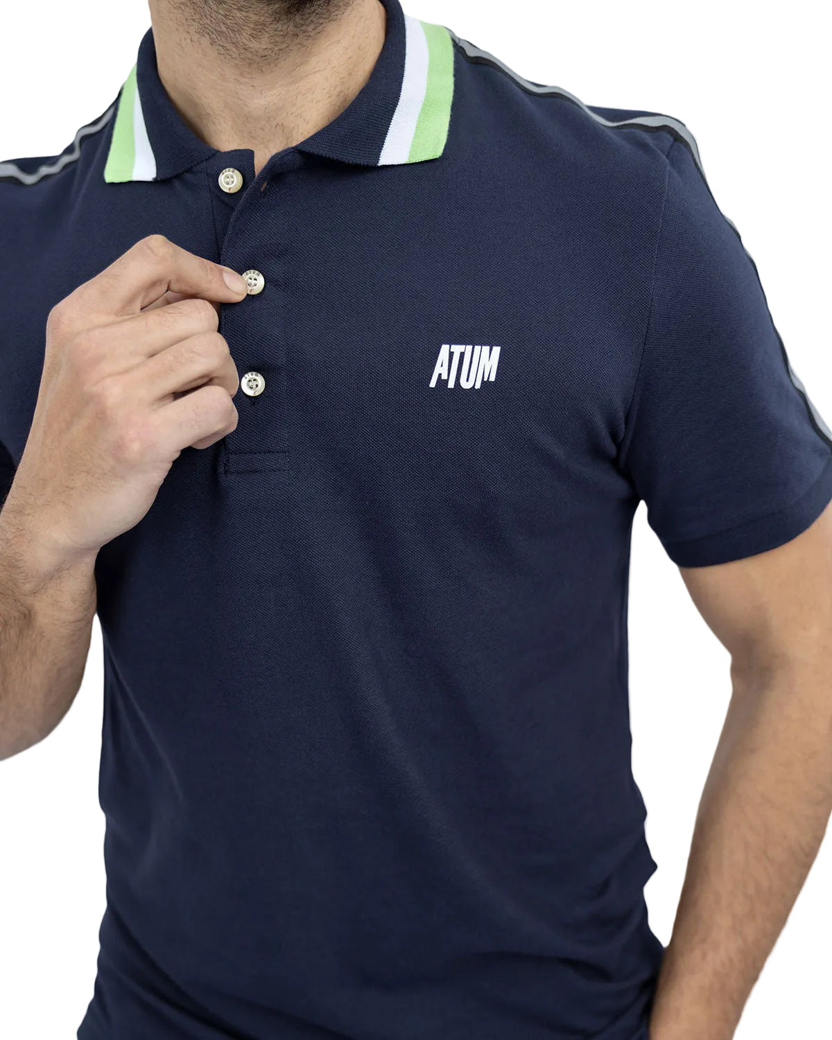 Stripped Neck Navy Polo Shirt-Atum -41231347