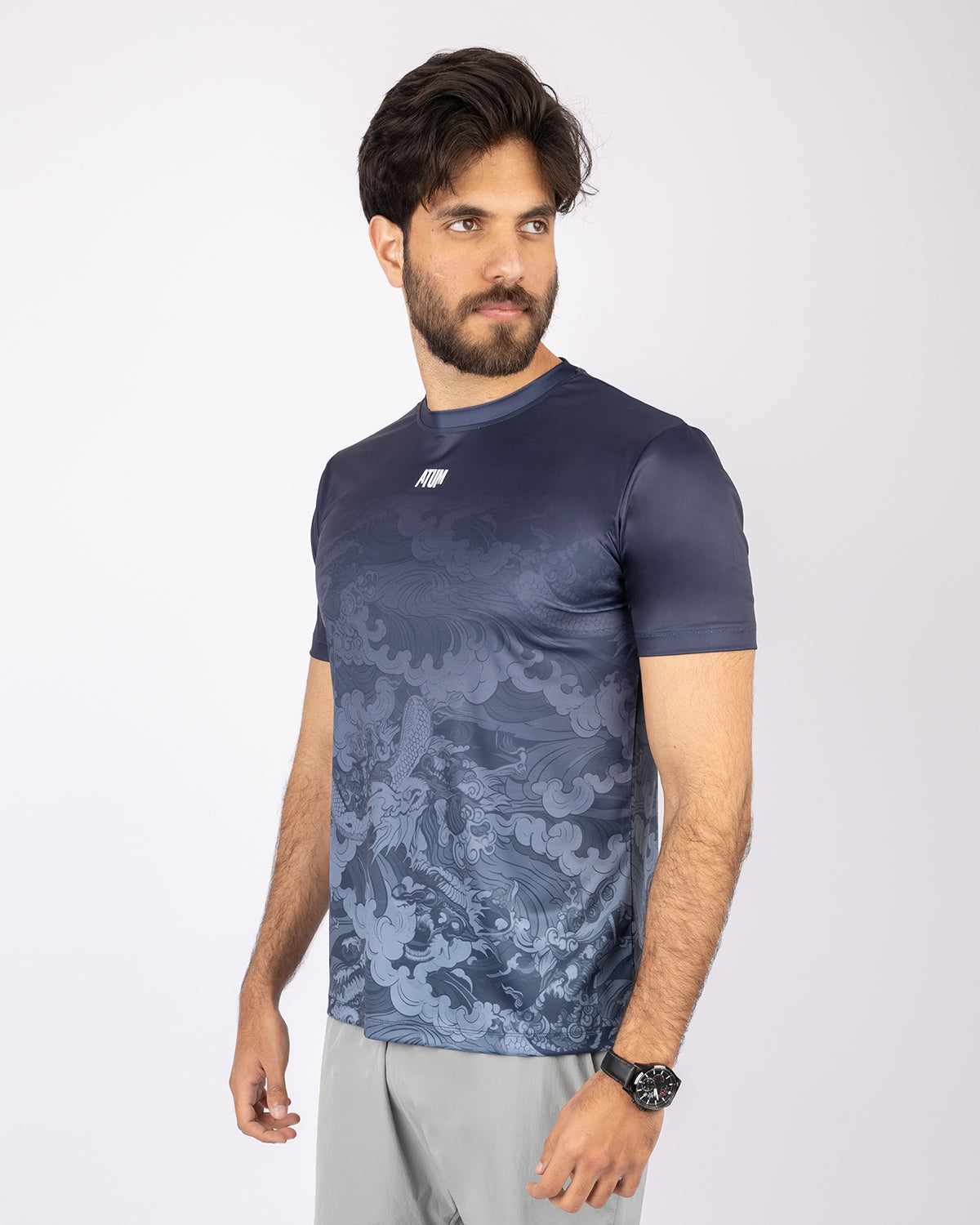 Round Printed Navy T-Shirt-Atum -77230224