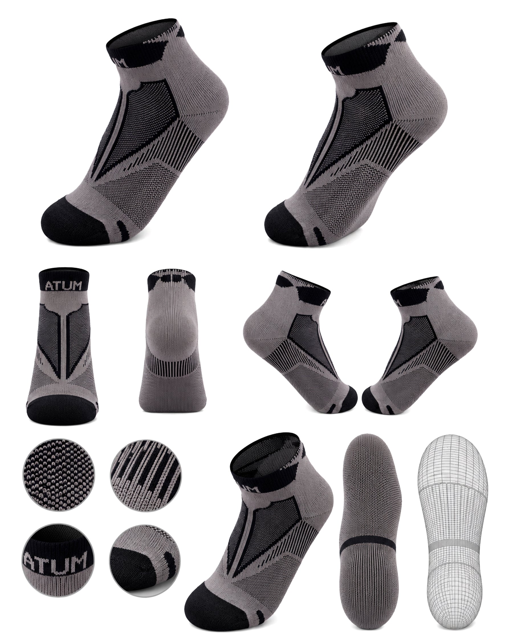 Adults Unisex Low-Cut Gray Training Socks-Atum -90806750