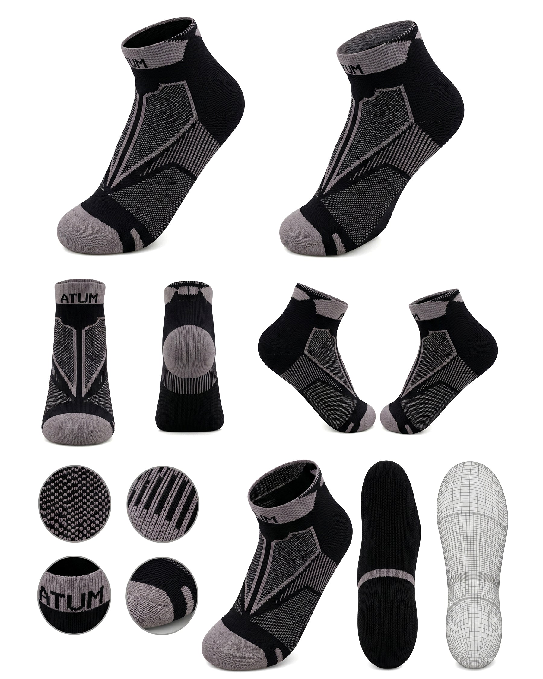 Adults Unisex Low-Cut Black Training Socks-Atum -29195743