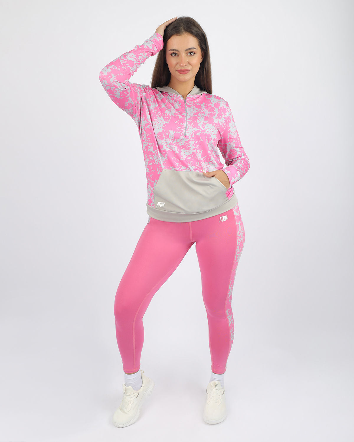Printed Panel Pink Leggings-Atum -22669019