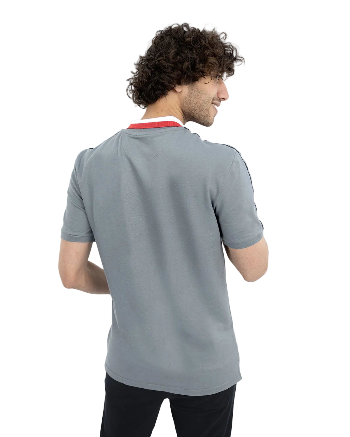 Stripped Neck Gray Polo Shirt-Atum -22177147