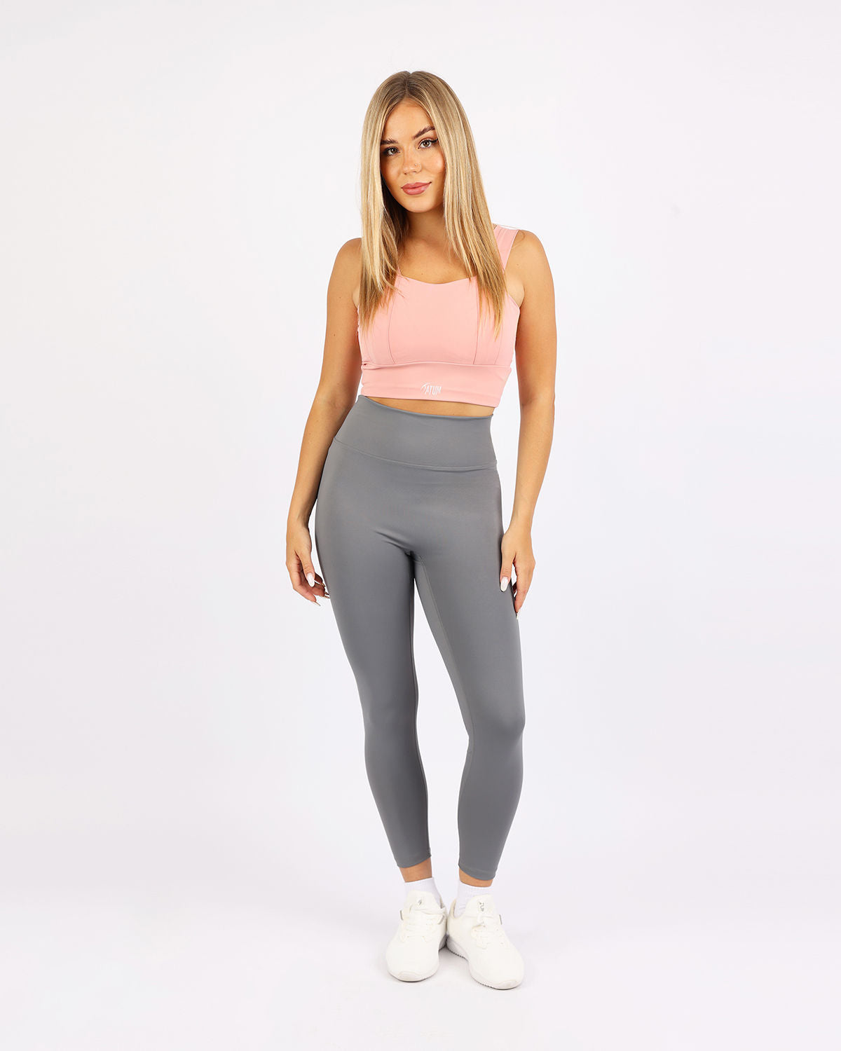 Curve Accent High-Rise Gray Leggings-Atum -85031352