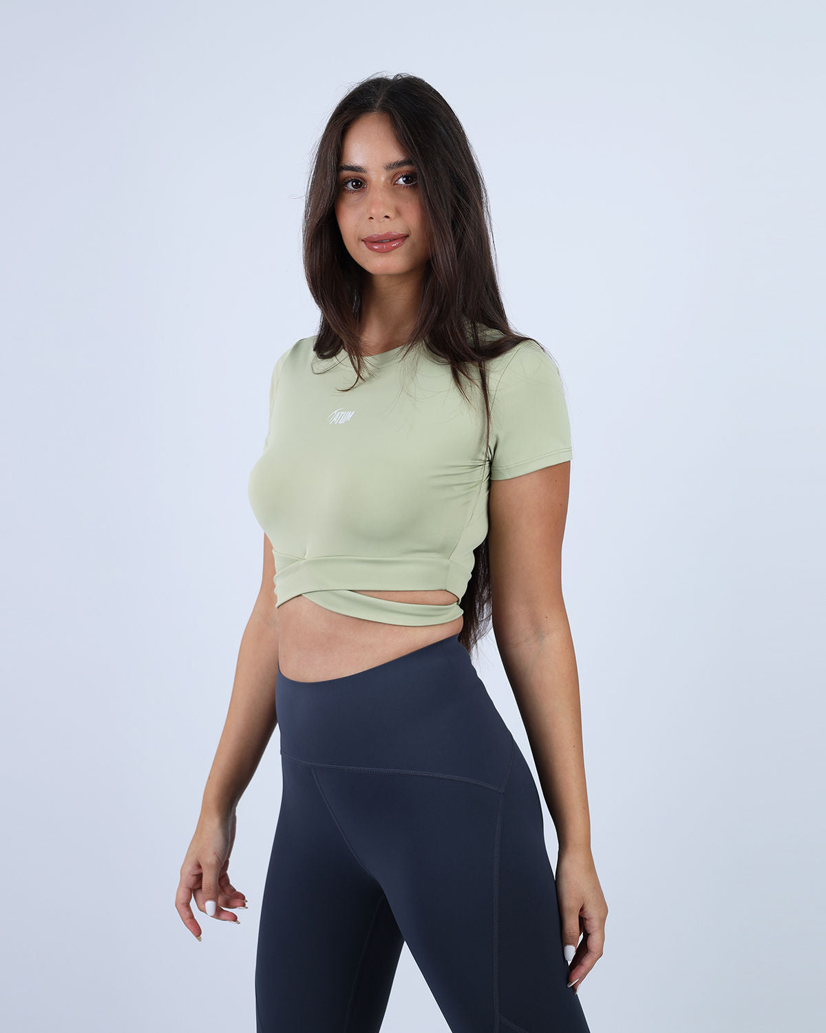 Twisted Short Sleeves Green Crop Top-Atum -10363543