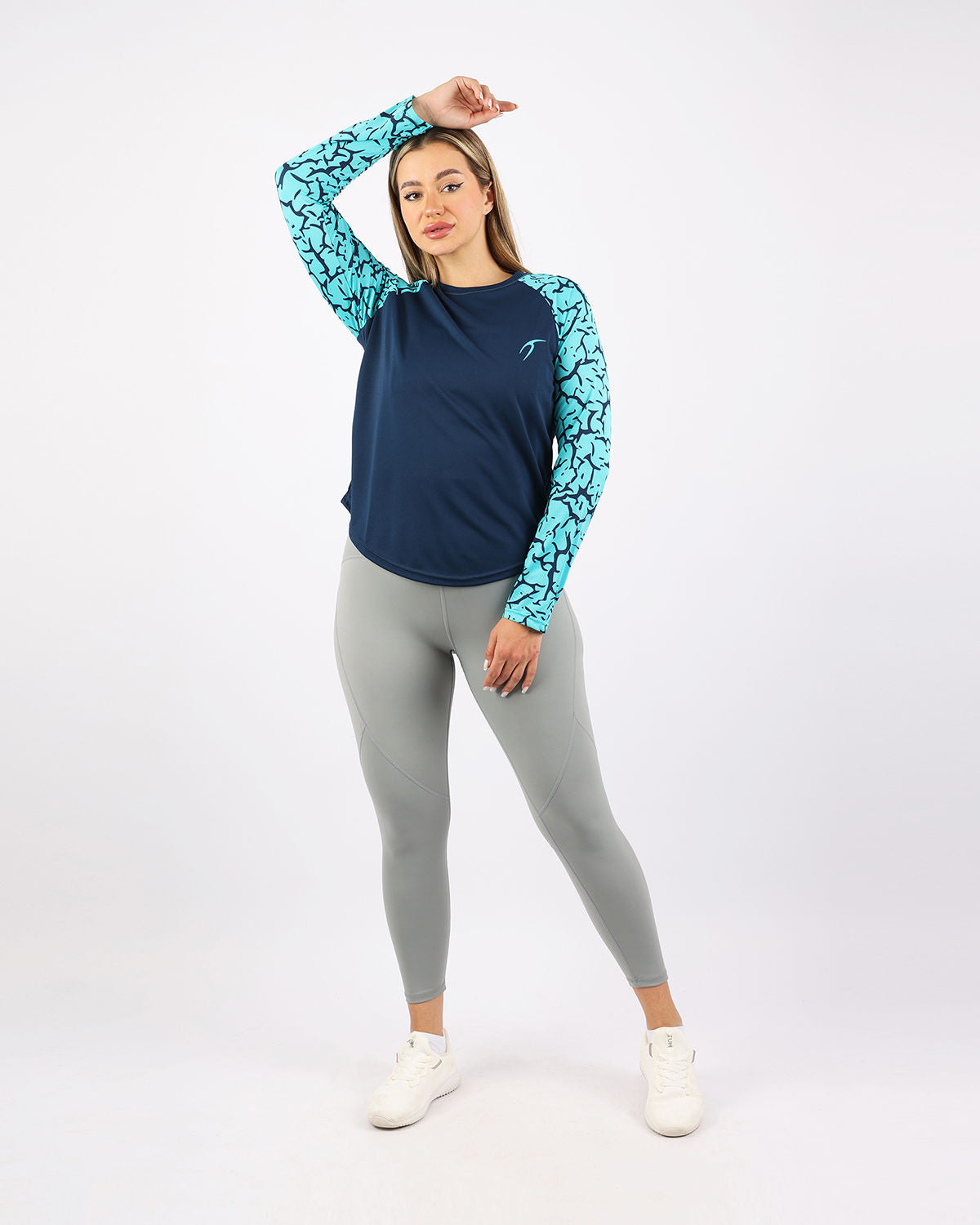 Crew Neck Long Sleeve Turquoise Top-Atum -66164142
