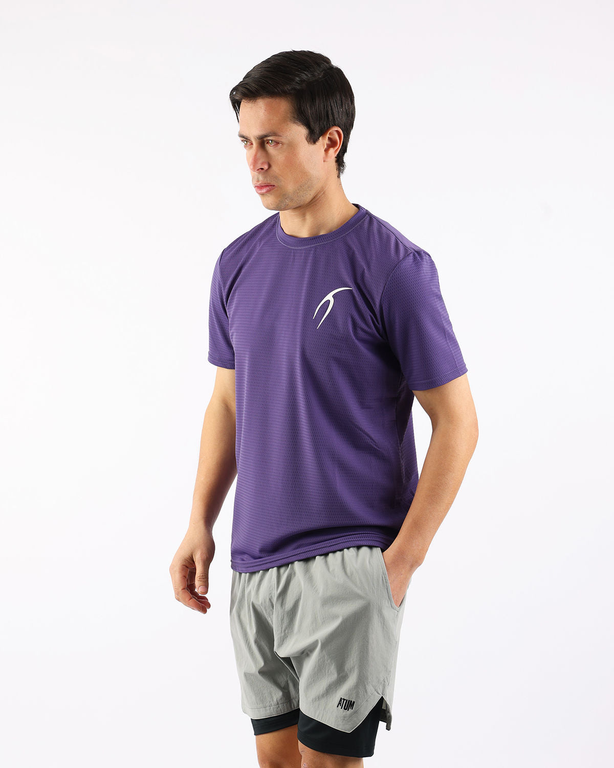 Crew Neck Short Sleeve Purple Athletic Top-Atum -23175249